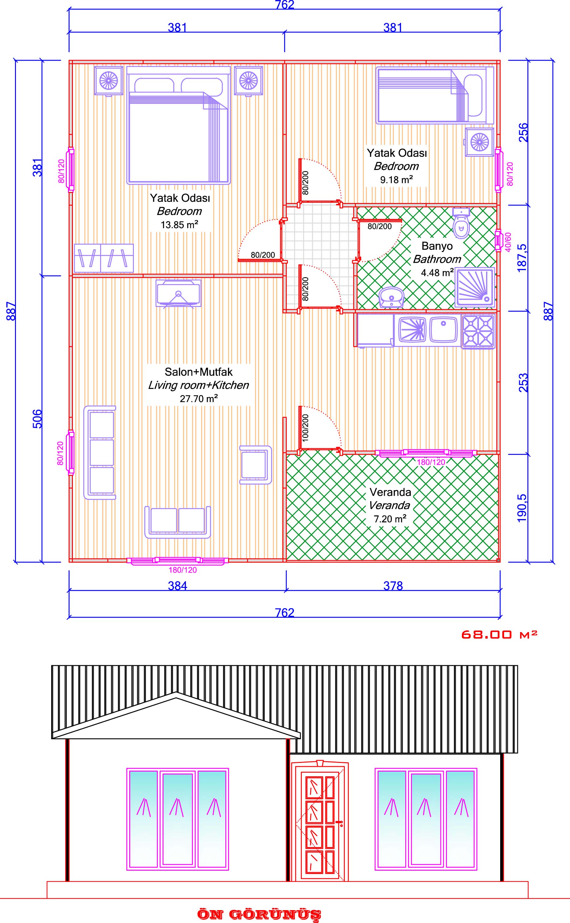 68m² Prefabrik Plan