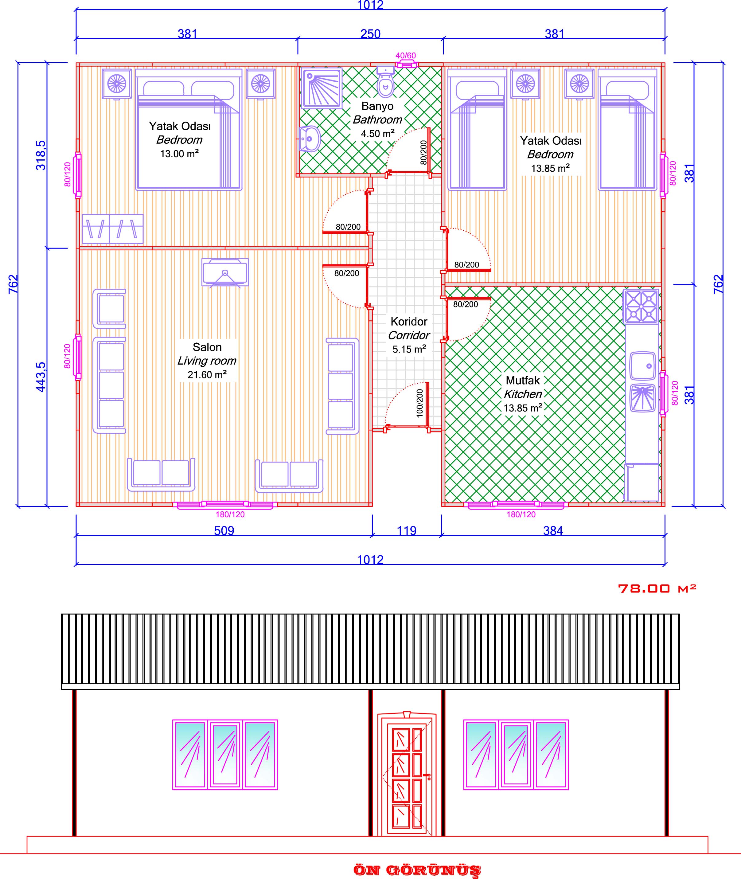 78m² Prefabrik Plan